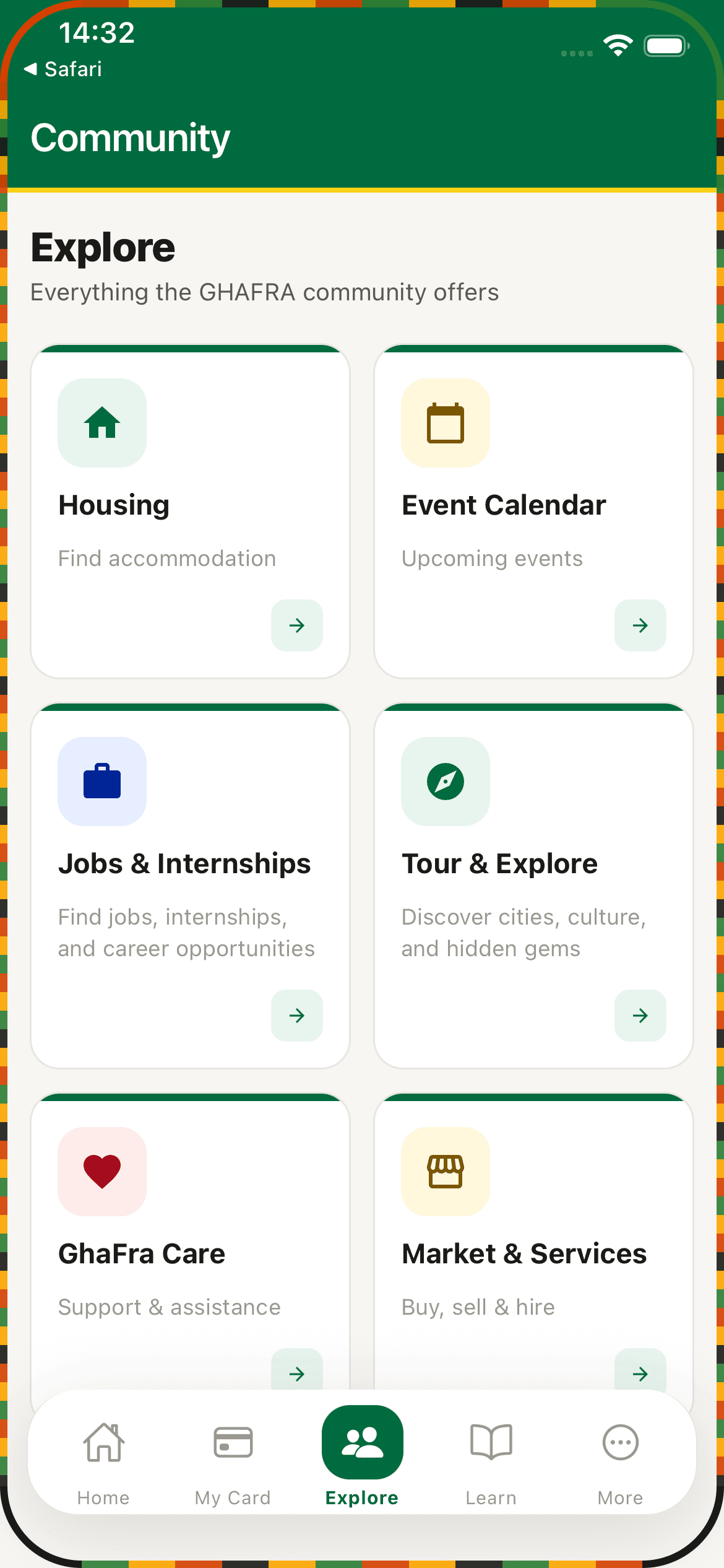 GHAFRA app screenshot showing legal resources